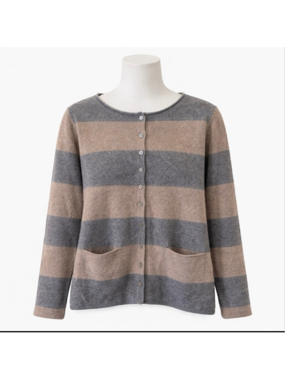 Mansted 100% Yak Wool Cardigan Women L Luxury Soft Knit Striped Button Front Coz